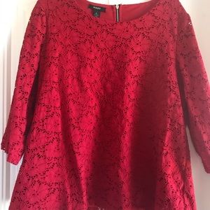 ❤️❤️❤️Red top! Unique cut sheer sleeve
